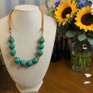 Turquoise Beaded Necklace with suede cord